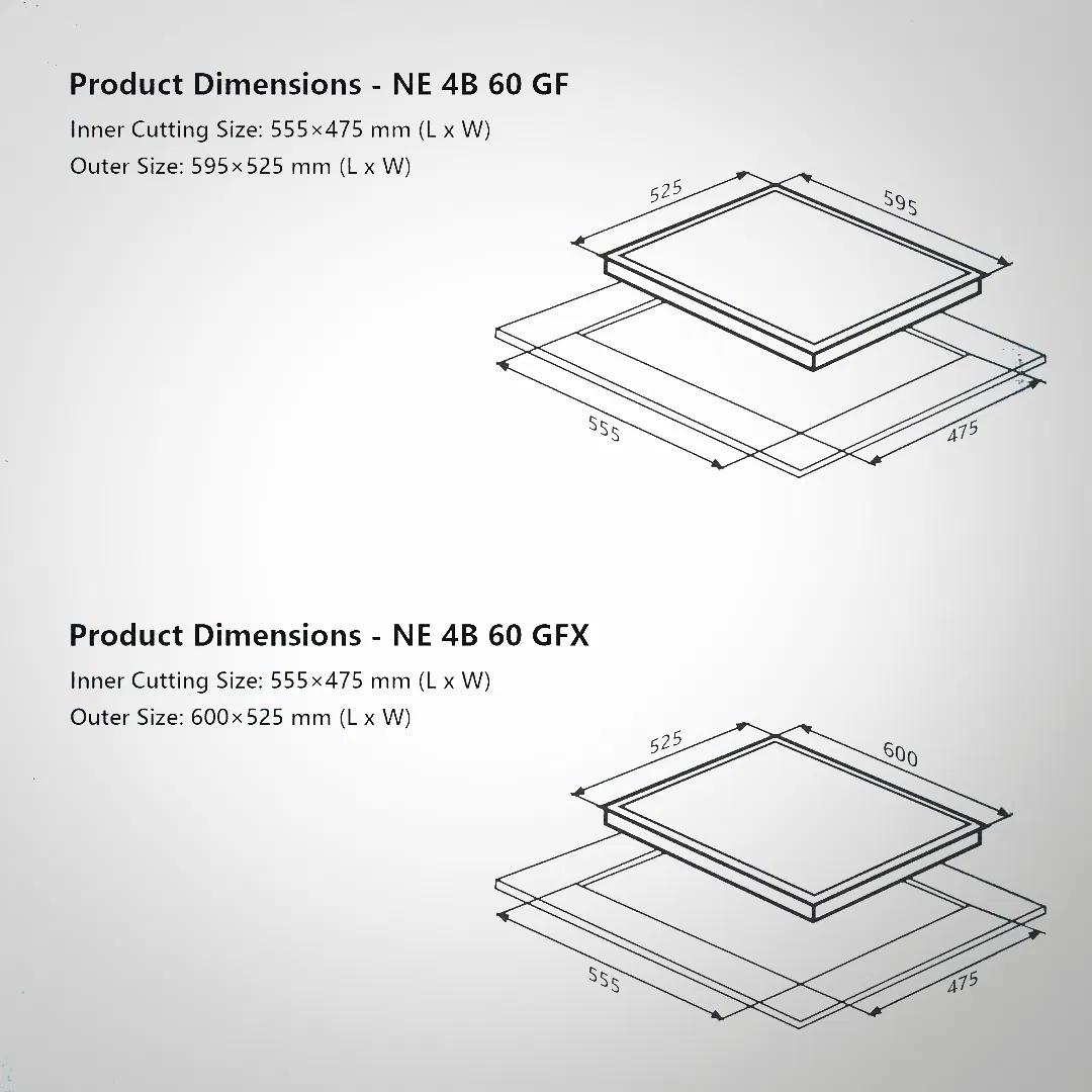 KAFF NE 4B 60 GF Italian 4 Gas Burner Auto Electric Ignition Built In Hob