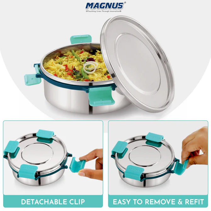 Steel Airtight Leakproof Storage Container with Rev Lock Lid – 750ML – Kitchen Accessories Item, Ideal Lunch Box for Kids & Adults, Perfect Lunch Box for Office Men