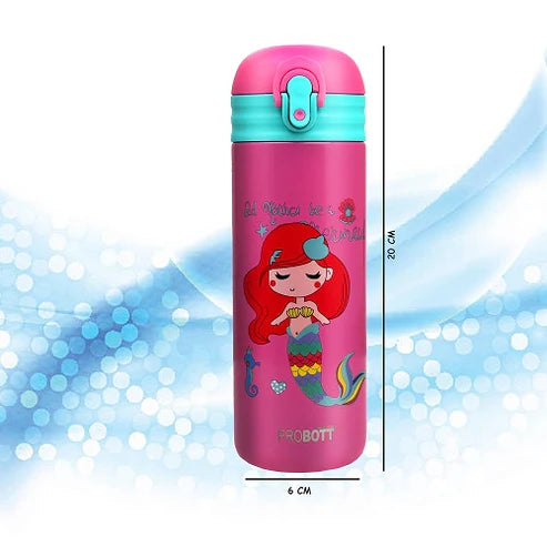 Probott Dazzle 400ml Kids Sipper Water Bottle – Stainless Steel Hot & Cold Vacuum Flask with Push Button Locking System, Pink | PB 400-03