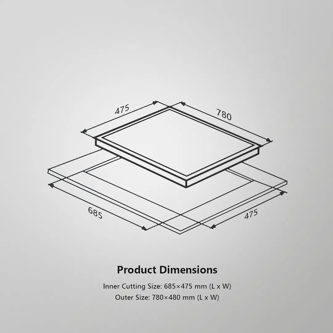HBR 783 B Built-in Hob | 78 cm, 3 Brass Burners (2 Triple Ring + 1 Dual Ring), Auto Ignition, Black Tempered Glass