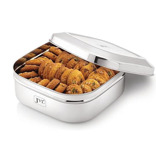 JVL Stainless Steel Kitchen's Storage Costa Square Shape Container Box with Steel Lid (2100 ml - Medium)SCS-2