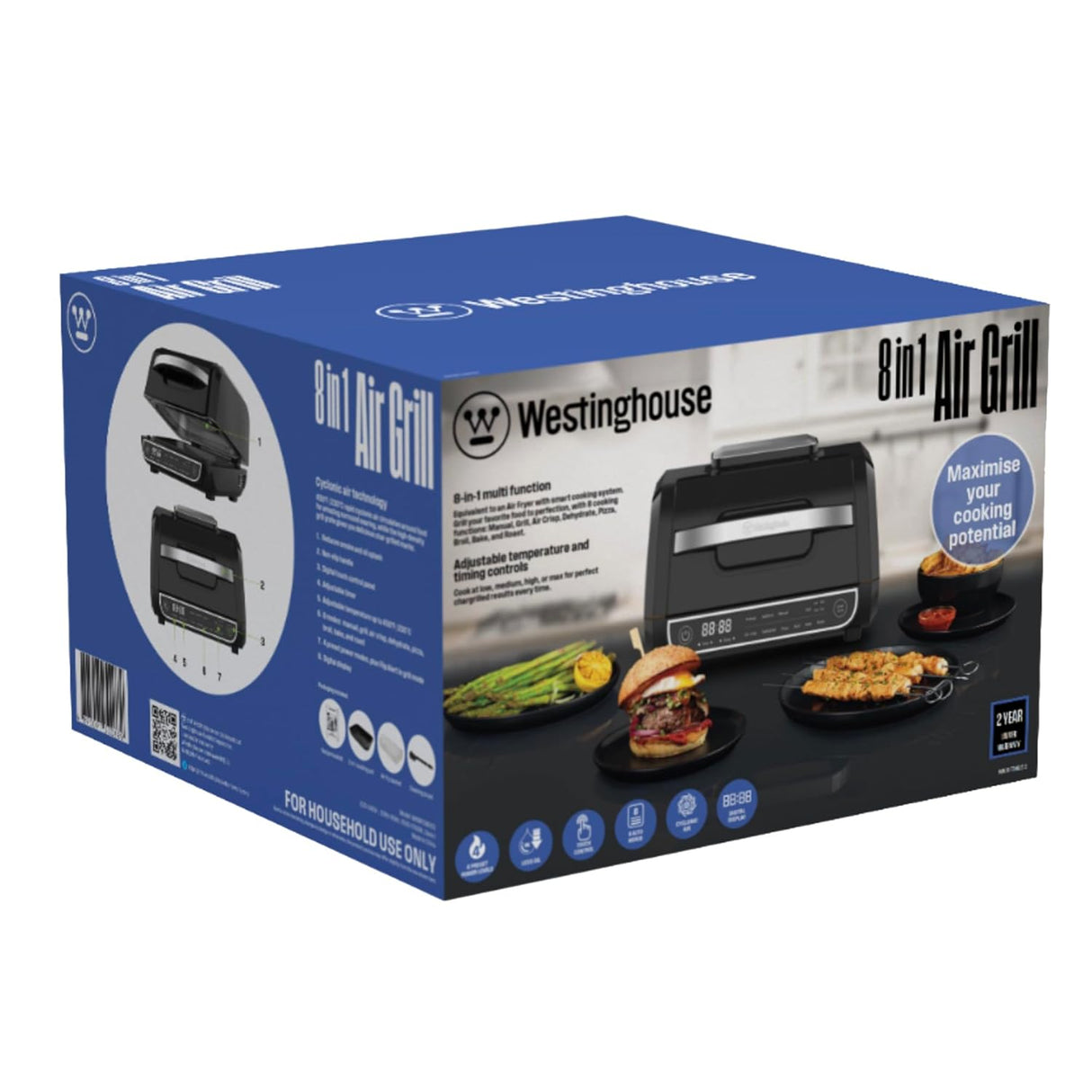 8-in-1 1700W 6L Digital Air Grill | Grill, Roast, Air Fry, Dehydrate, Broil, Bake, Pizza & Manual | Temp Control upto 230°C, Flip Alert