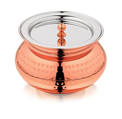 Mukti Stainless Steel Food Storage Handis & Cooking Pots|Curry Pots, Gravy, Rice Patilas, Biryani Kadhai & Topes|Zaika Texture Gold Handi with Lid|1000ml x 1pc