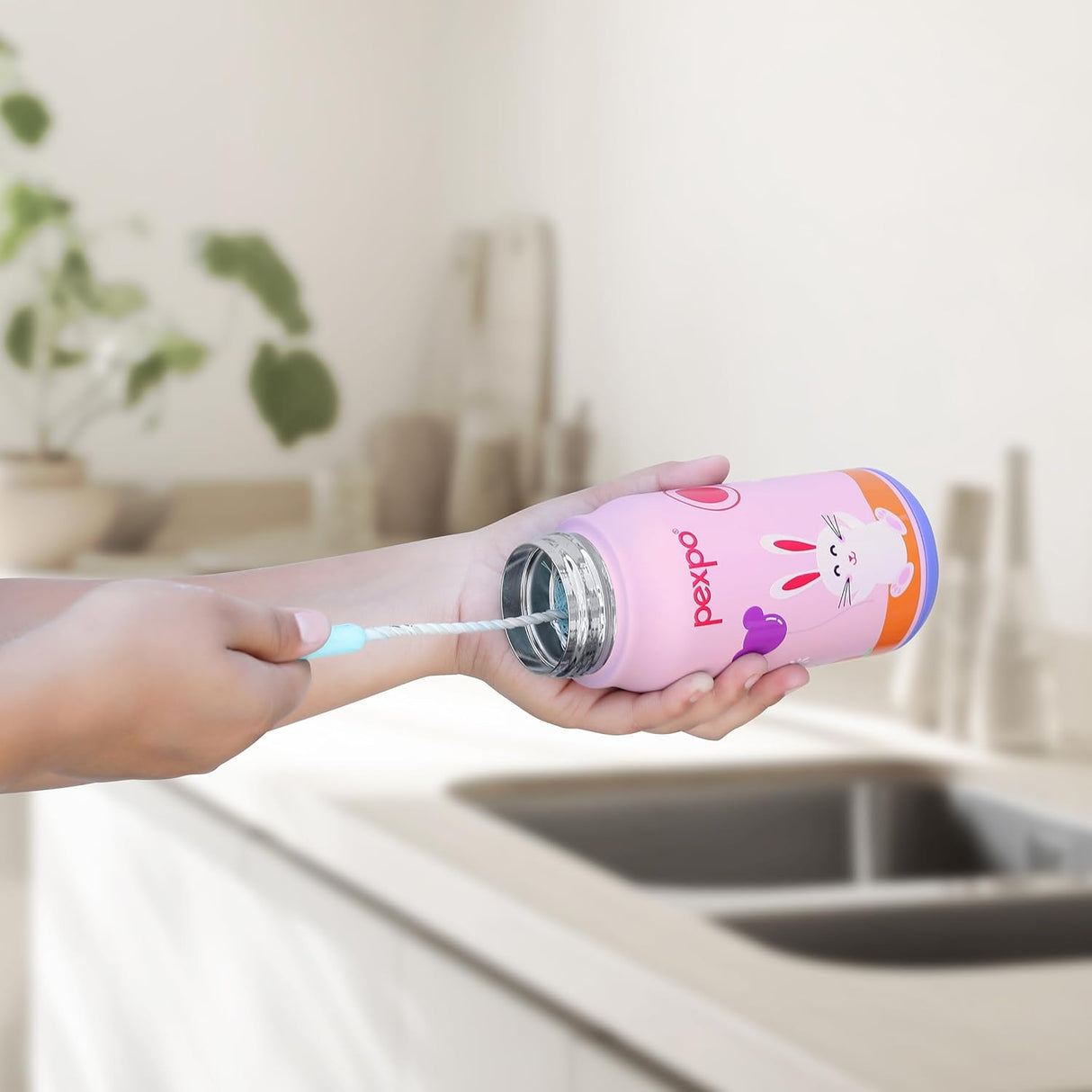 Pexpo Poggo 450 Hot & Cold Stainless Steel Water Bottle for 6+ Years Kids - 420 ml |Rabbit UV Printed Design |Vacuum Insulated|Leak Proof & BPA Free|School, Picnic, Travel