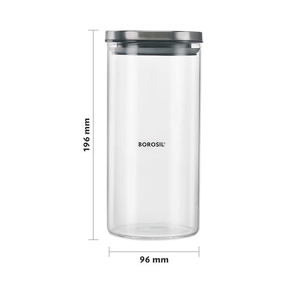 Borosil - Classic Glass Jar for Kitchen Storage, 1.2 L