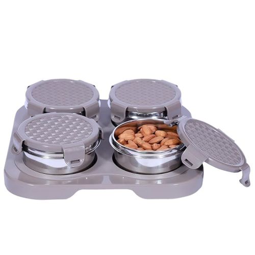 Jaypee plus ZETA-4 Airtight Inner Stainless Steel Set of 4 Dry Fruit Container 4N -350 ml Mirror Grey