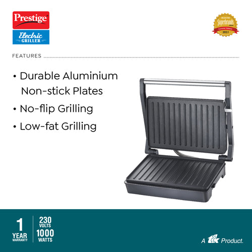 PEG 6.0 Non-Stick Coating 1000 W Electric Grill (Red and Black)