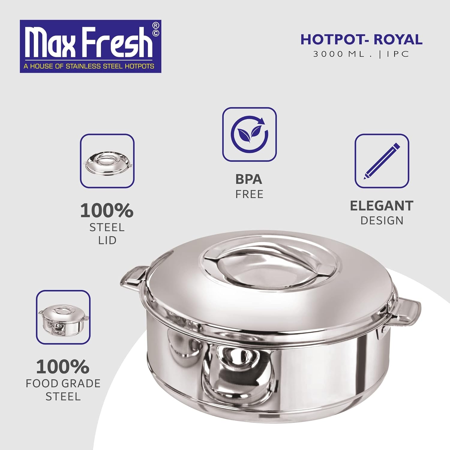 Royal Hotpot, Stainless Steel Solid Casserole,Insulated Hot Pot 5 Liter