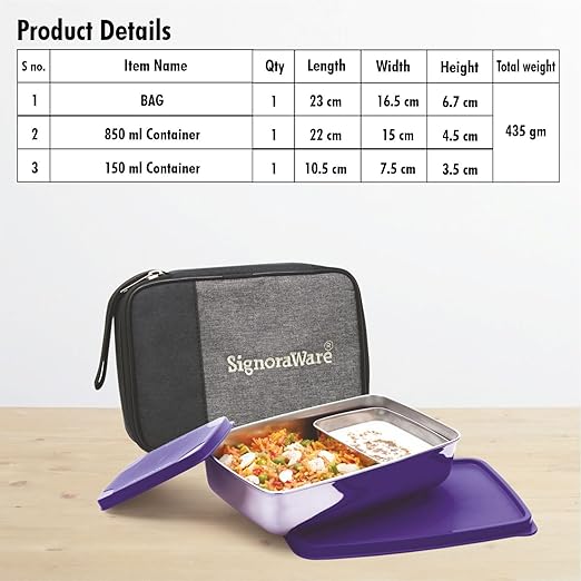 SignoraWare Compact Steel Lunch Box (Big) with Bag Avilable in RED, BLUE, EBLUE, EGREEN