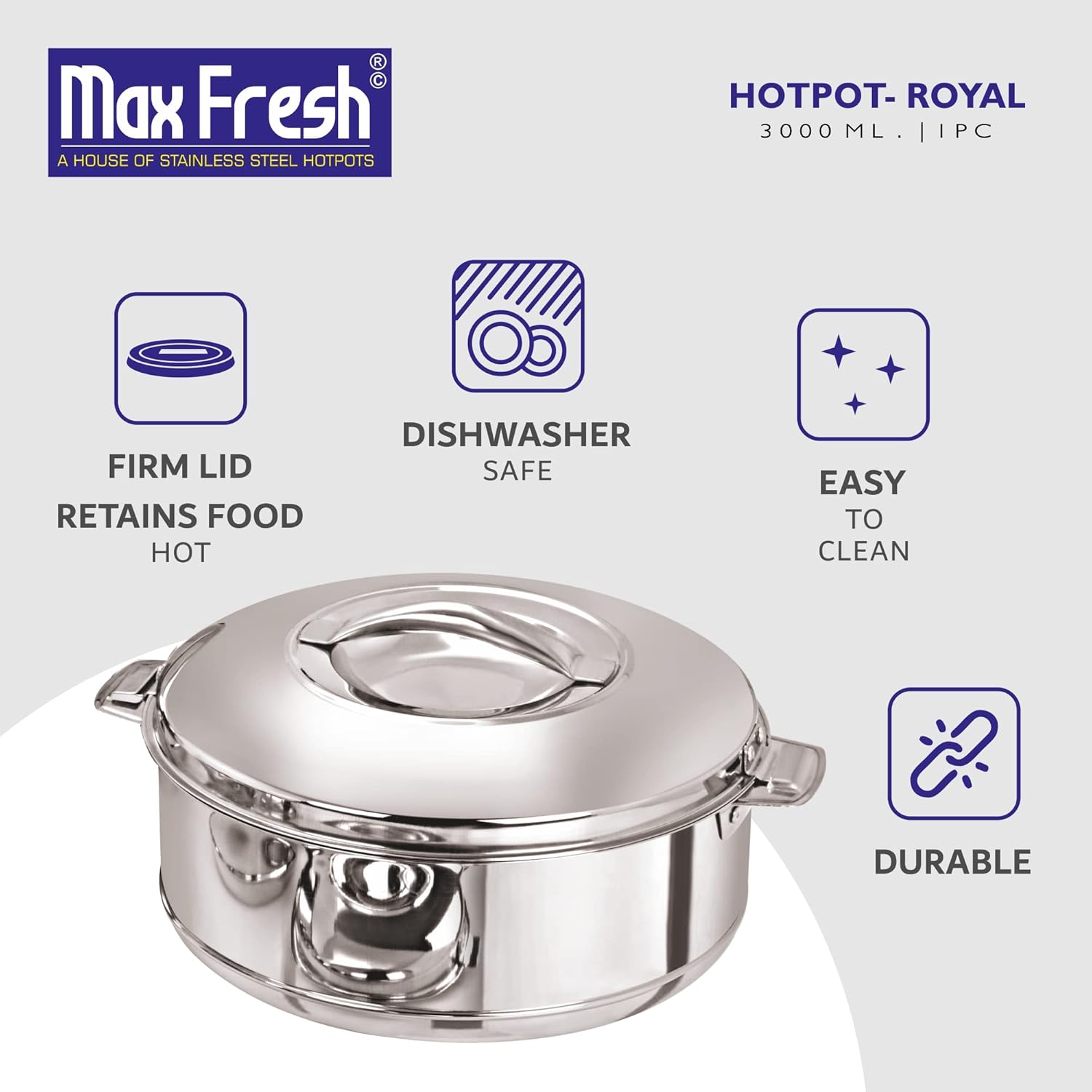 Royal Hotpot, Stainless Steel Solid Casserole,Insulated Hot Pot 5 Liter