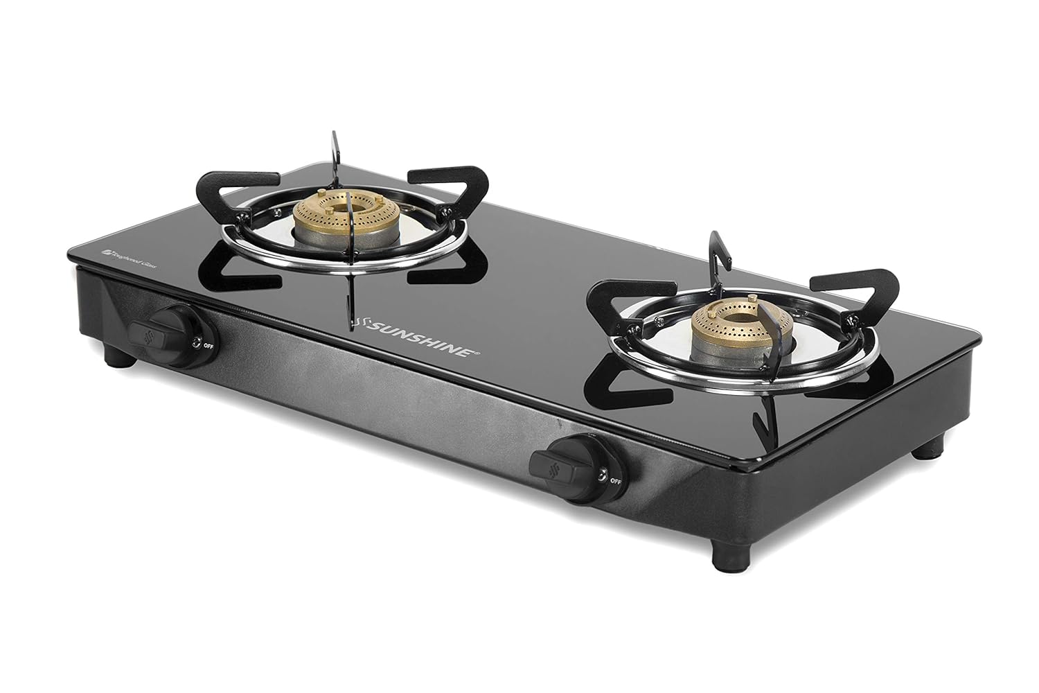 Apollo 2 Burner Gas Stove Manual Ignition Glass Top (Black)