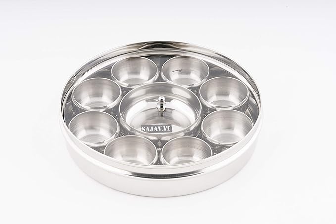 Puja Dani – Stainless Steel Nav Needhi Pooja Dani, 9 Katori, 6.5 inches