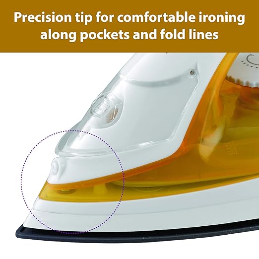 Usha SI 3816 Steam Iron 1600 W with Easy-Glide Non-Stick Soleplate, Powerful Steam Output, 280 Ml Water Tank (Yellow & White), 1600 Watts