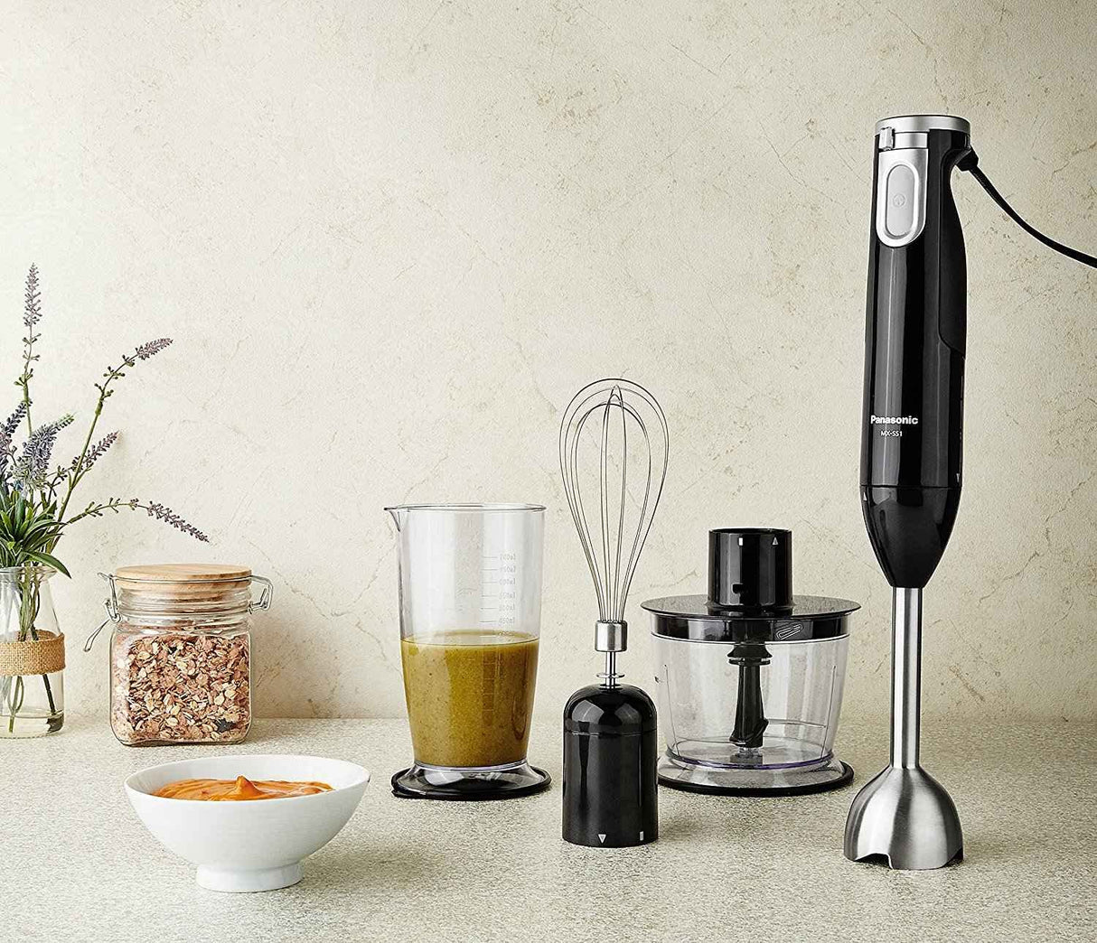 MX-SS1 600W Hand Blender – Black, 4-Blade System, Stainless Steel Shaft, Step-Less Speed Control