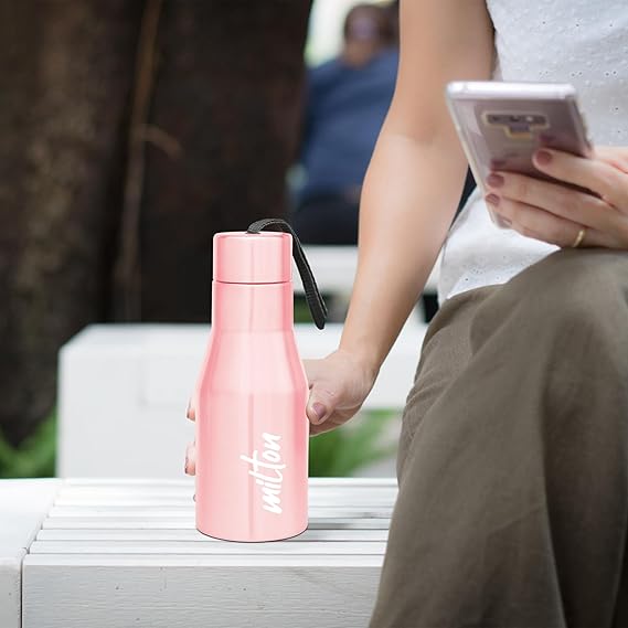 Milton Super 500 Stainless Steel Water Bottle, 475 ml water bottles, Single walled, Leak-Proof, Rust-free Steel Bottle, Easy Grip, Easy to Carry, Travel Bottle, Light Pink
