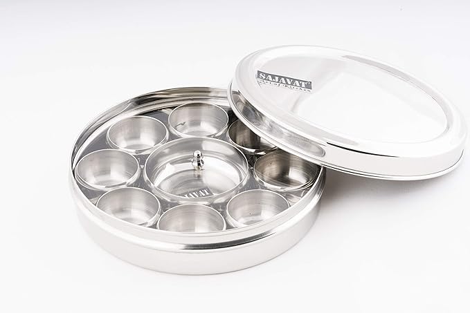 Puja Dani – Stainless Steel Nav Needhi Pooja Dani, 9 Katori, 6.5 inches