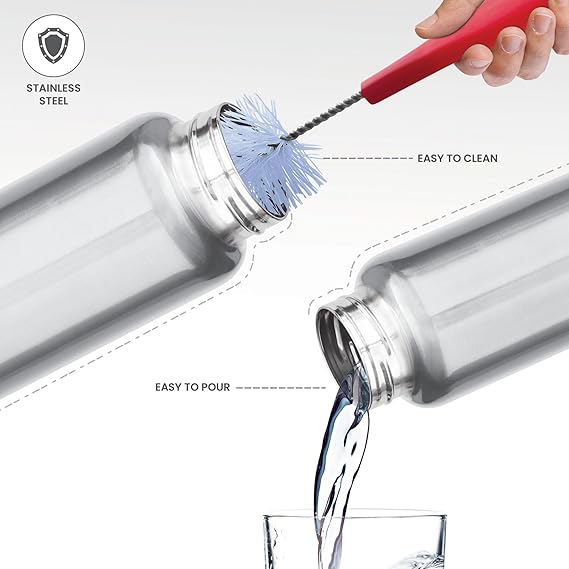 Aqua 1000 Stainless Steel Water Bottle 950 ml, Single Walled, ISI Certified I Leak Proof Lid, Rust Proof I For School, Office, Gym I Silver