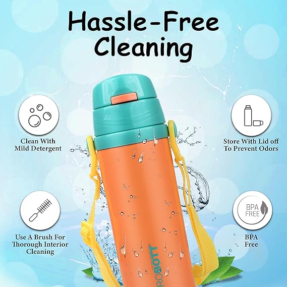 Probott Tom 500ml Kids Vacuum Insulated Flask – Hot & Cold Stainless Steel Sipper Bottle with Straw & Strap, Blue, Leak-Proof & Dishwasher Safe PB 500-51