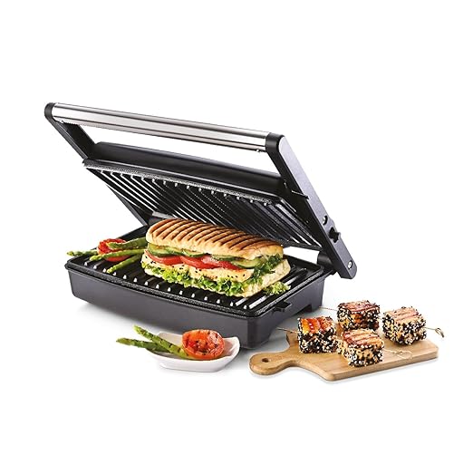 Usha iChef Sandwich Grill | 1500 Watt| Large 2 Slice Flat Bread Griller | 0-180° Flat Bed | Floating Hinge Design | 2 stage Thermal Safety