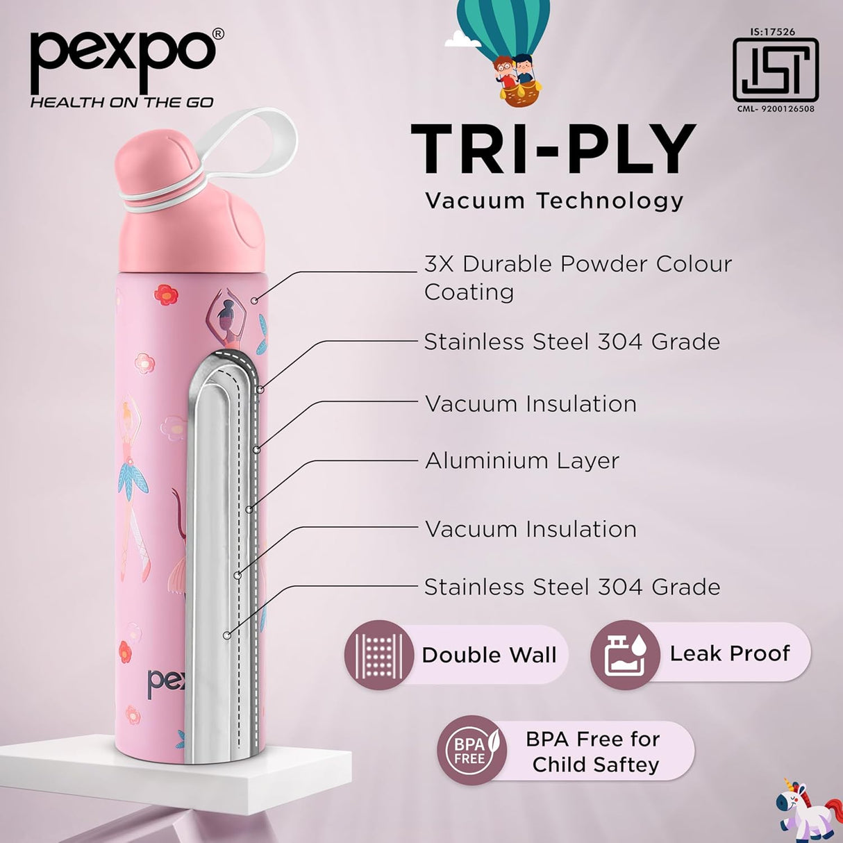 Pico 500 Cute Sipper 470ml Dancing UV Printed Design – Hot & Cold Stainless Steel Kids Water Bottle, Vacuum Insulated, Leak Proof, RCB Edition