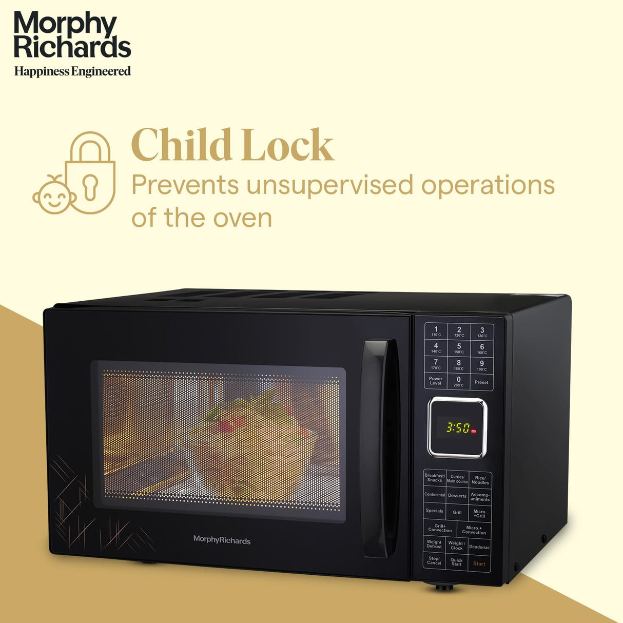 27CGF 27L Convection Microwave Oven – 200 Auto Cook Menus, Stainless Steel Cavity & Deodorizer