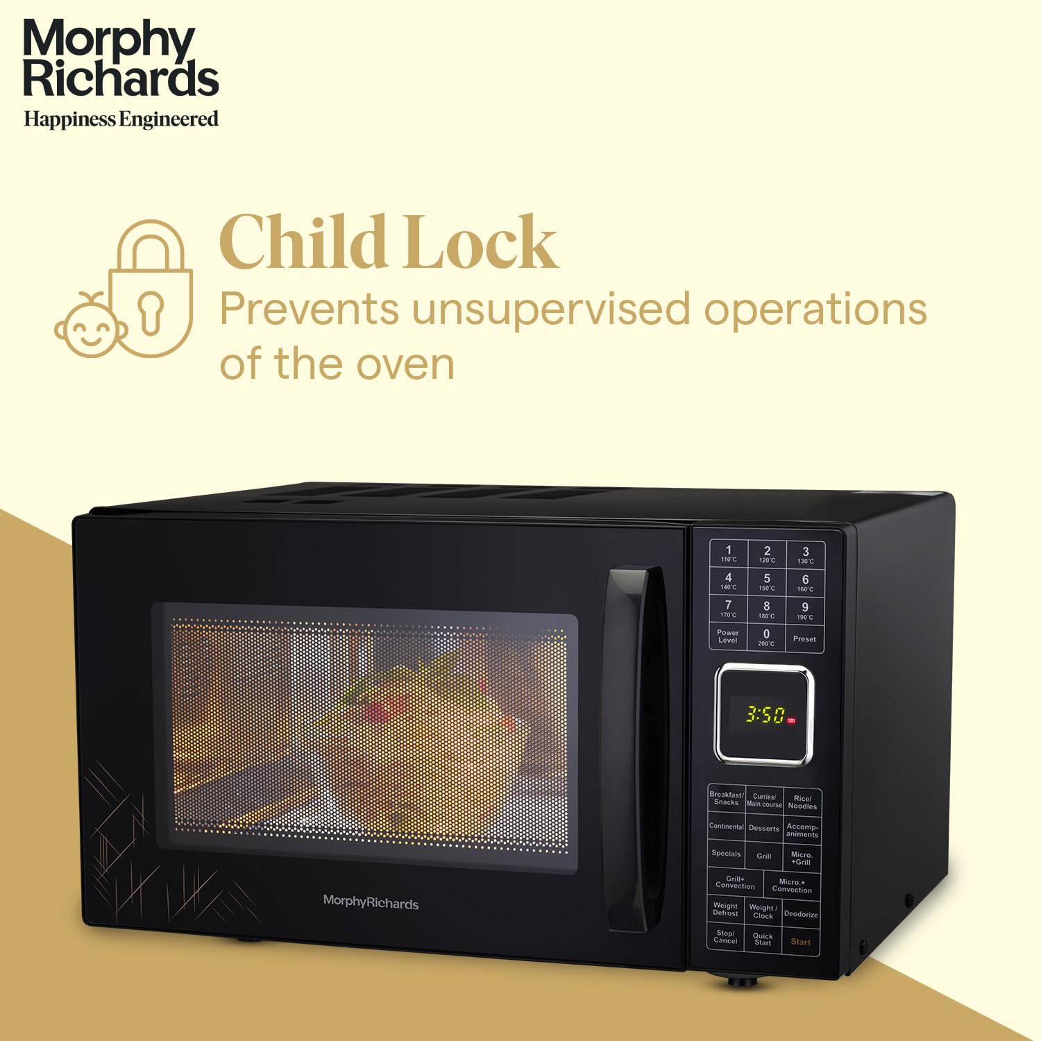 27CGF 27L Convection Microwave Oven – 200 Auto Cook Menus, Stainless Steel Cavity & Deodorizer