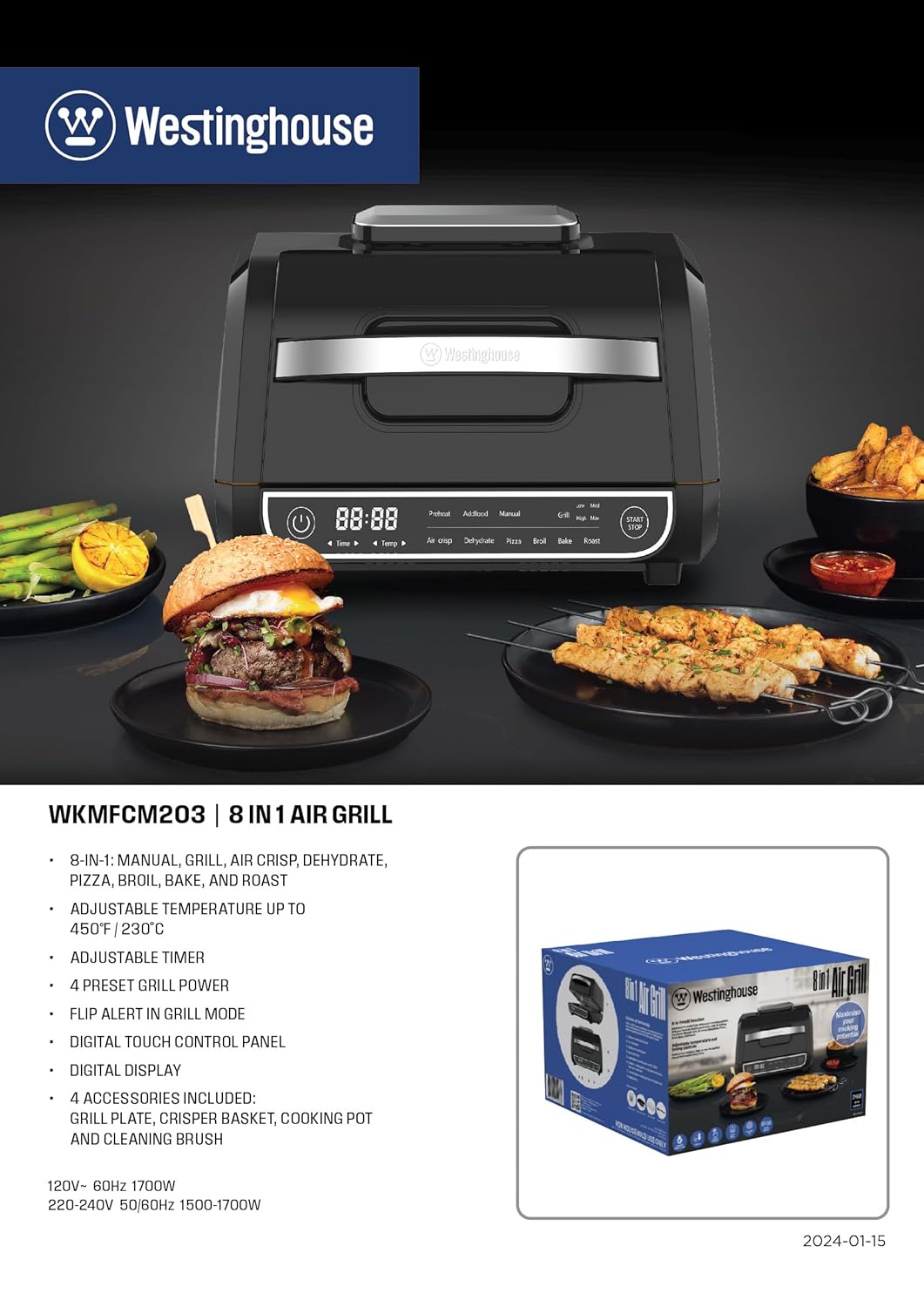 8-in-1 1700W 6L Digital Air Grill | Grill, Roast, Air Fry, Dehydrate, Broil, Bake, Pizza & Manual | Temp Control upto 230°C, Flip Alert