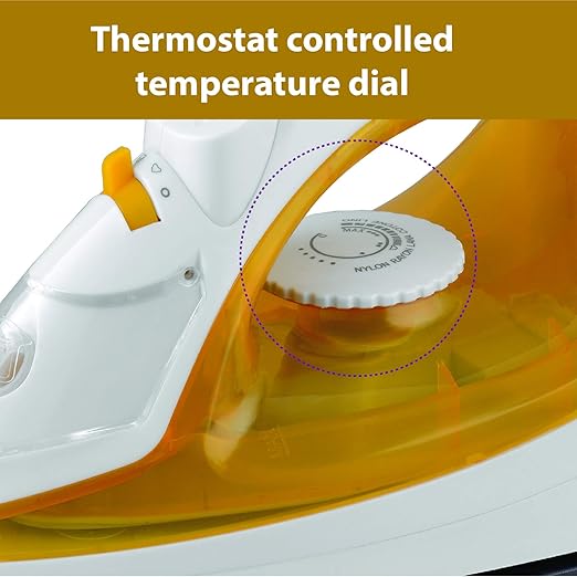 Usha SI 3816 Steam Iron 1600 W with Easy-Glide Non-Stick Soleplate, Powerful Steam Output, 280 Ml Water Tank (Yellow & White), 1600 Watts