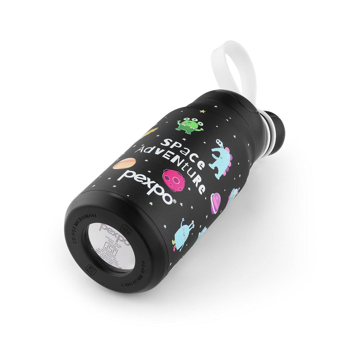 Pexpo Piano 450 - Cute Sipper|Hot & Cold Thermoflask - 420ml, Space Print|Stainless Steel Water Bottle for 6+ Years Kids & Adults|Vacuum Insulated|Portable Handle|Double Wall | School,Gym