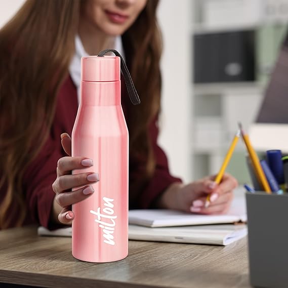 Milton Super 750 Stainless Steel Water Bottle 650 ml, Single Walled, ISI Certified I Leak Proof Lid, Rust Proof I For School, Office, Gym I Light Pink