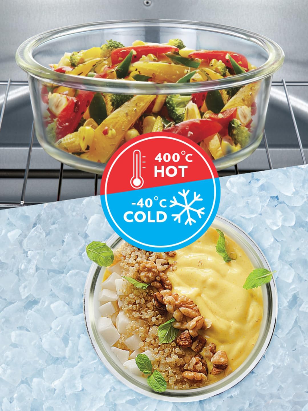 Borosil Klip N Store Glass Storage Container For Kitchen With Air-Tight Lid, Microwave & Oven Safe, Round, 620 ml, Clear