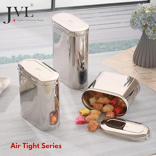 JVL Stainless Steel Kitchen Storage Container, Capsule Shape Galaxy Window Canister with Unbreakable Steel Lid - Durable and Elegant Food Storage Jar for Spices, Snacks, Grains (1.2 Litres) GW-0