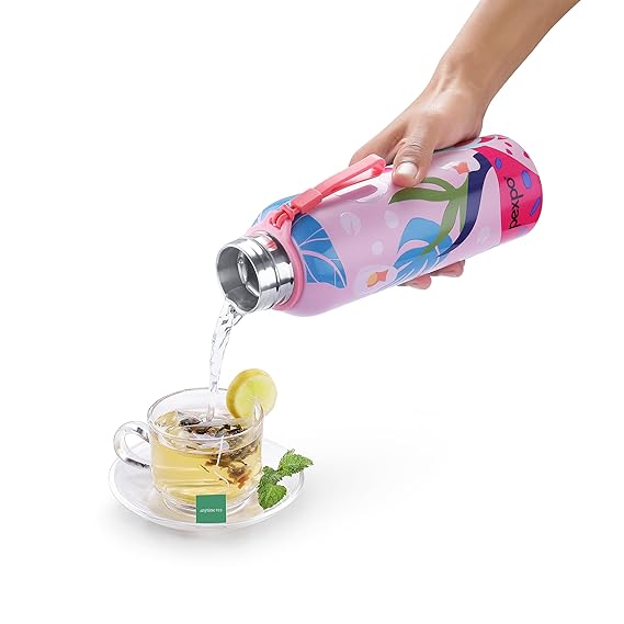 Bravo Thermoflask 700ml Pink Leaf Design – ISI Certified Hot & Cold Stainless Steel Water Bottle