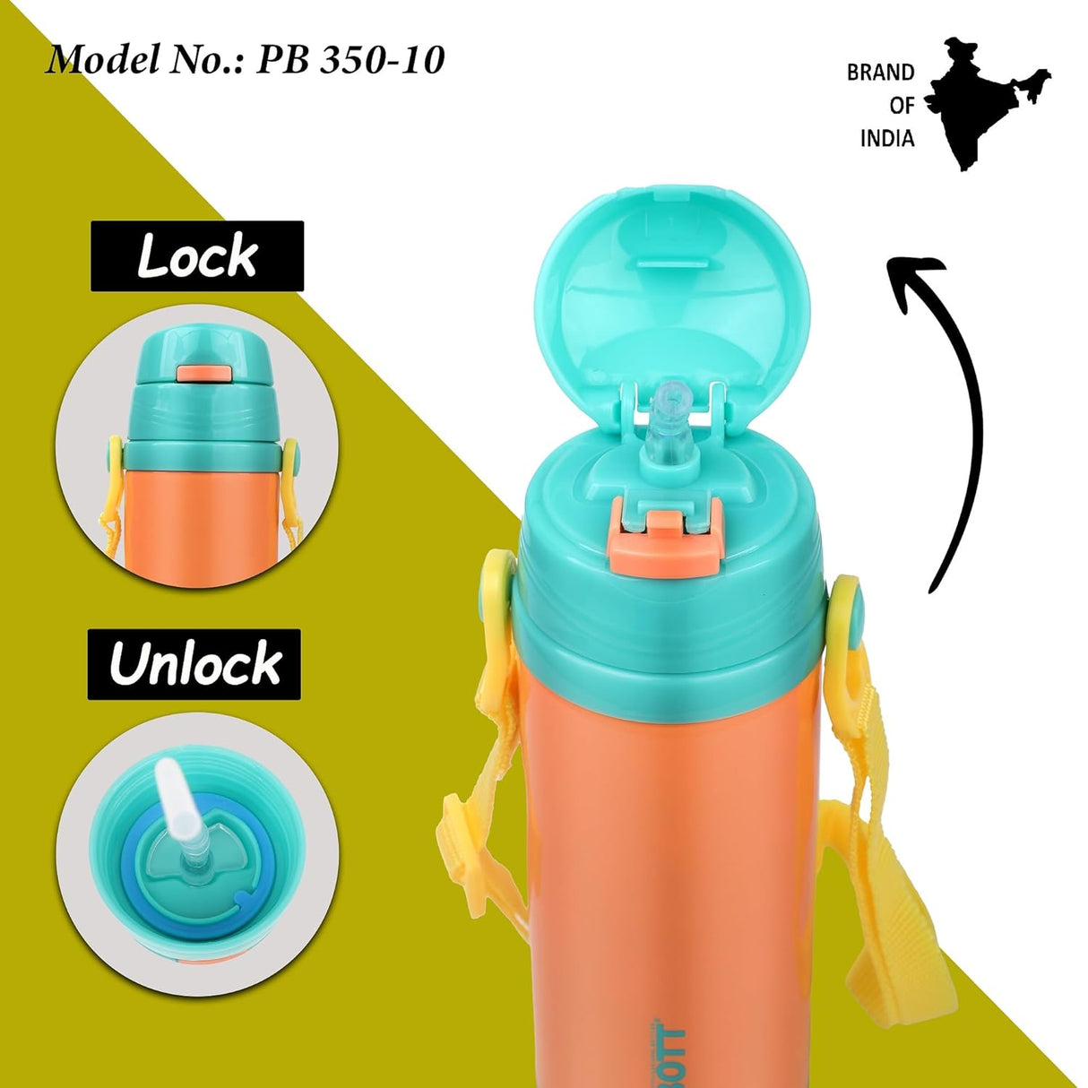 Probott Tom 500ml Kids Vacuum Insulated Flask – Hot & Cold Stainless Steel Sipper Bottle with Straw & Strap, Blue, Leak-Proof & Dishwasher Safe PB 500-51