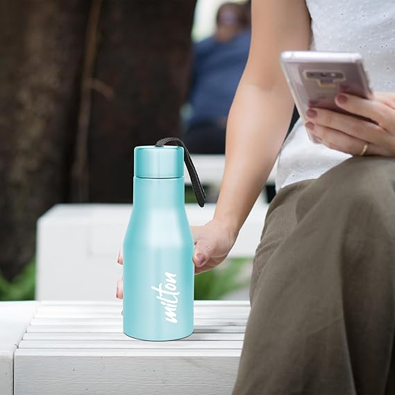 Milton Super 500 Stainless Steel Water Bottle 475 ml, Single Walled, ISI Certified I Leak Proof Lid, Rust Proof I For School, Office, Gym I Sky Blue
