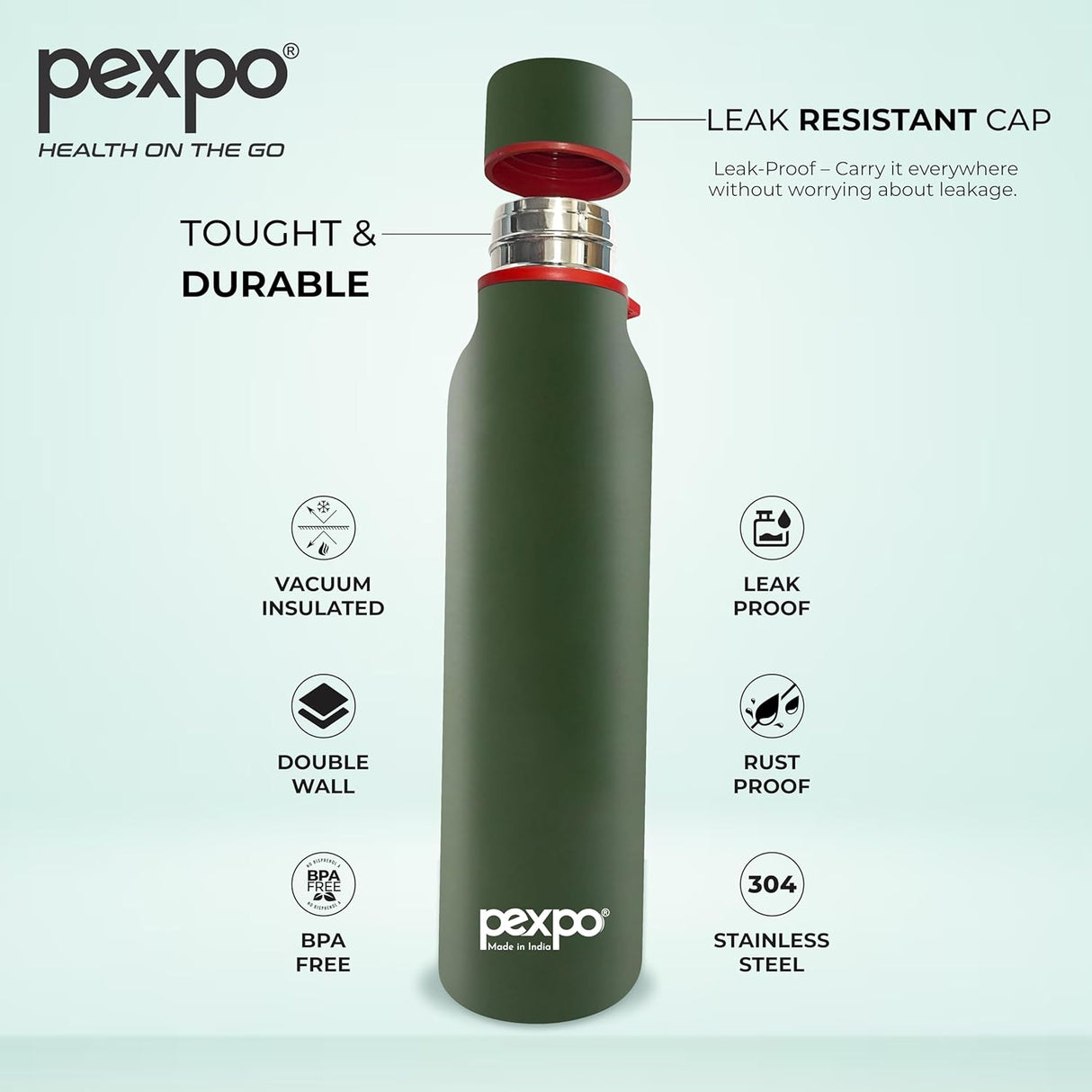 Pexpo Bosco Hot & Cold Water Bottle 600 ML Green