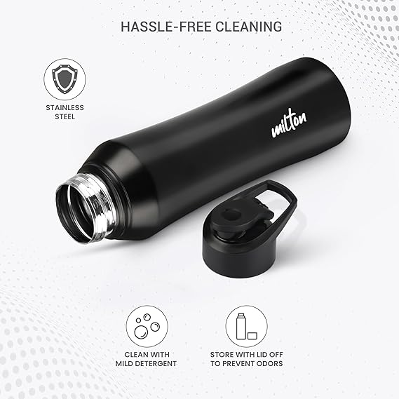 Comet 750 Stainless Steel Water Bottle 730 ml, Single Walled, ISI Certified I Leak Proof Lid, Rust Proof I For School, Office, Gym I Black