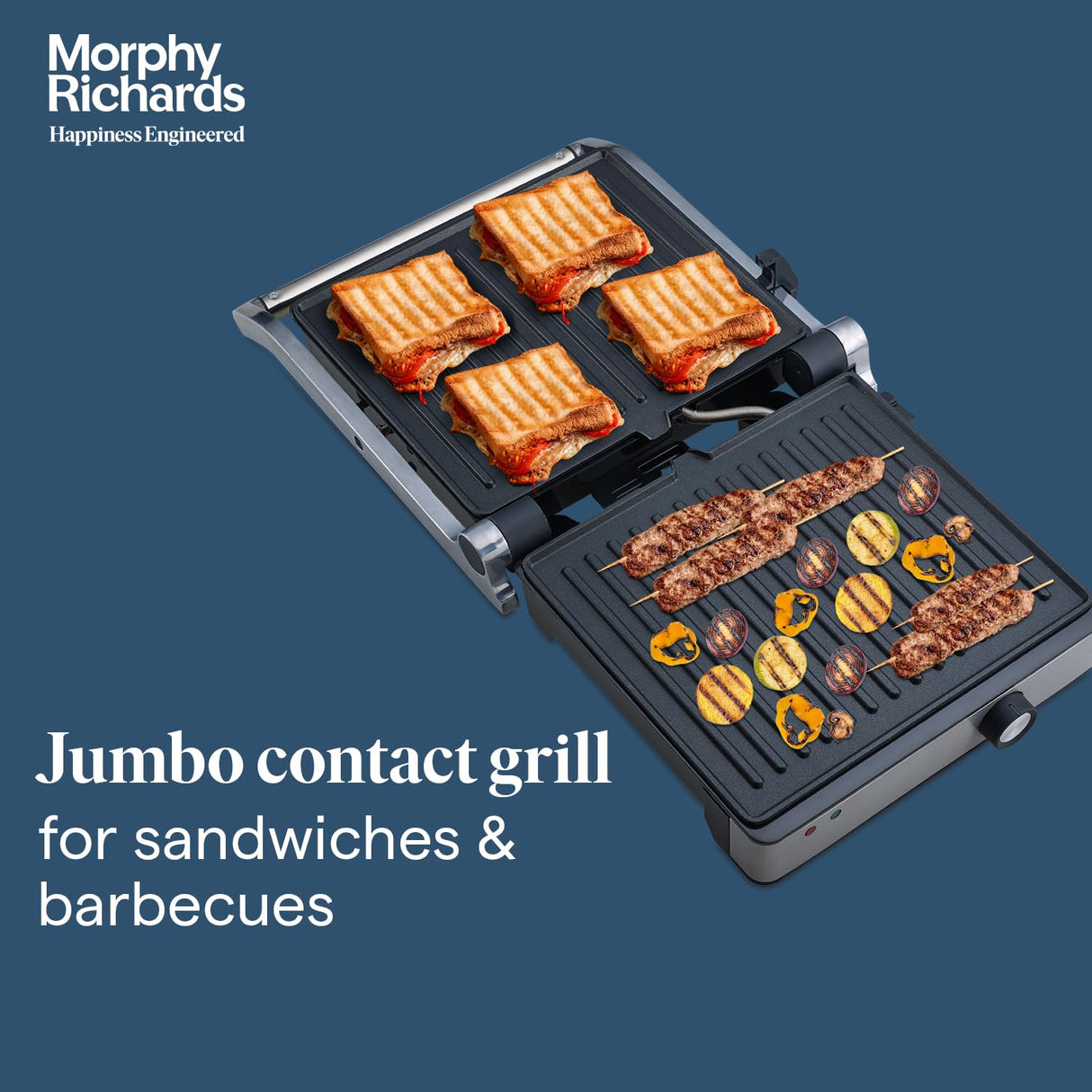 Imperio Series Sandwich Maker 73 Contact Grill, 2000W, 4-Slice, Non-Stick Coating, Adjustable Temperature Control, Black