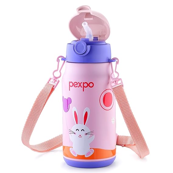 Pexpo Poggo 450 Hot & Cold Stainless Steel Water Bottle for 6+ Years Kids - 420 ml |Rabbit UV Printed Design |Vacuum Insulated|Leak Proof & BPA Free|School, Picnic, Travel