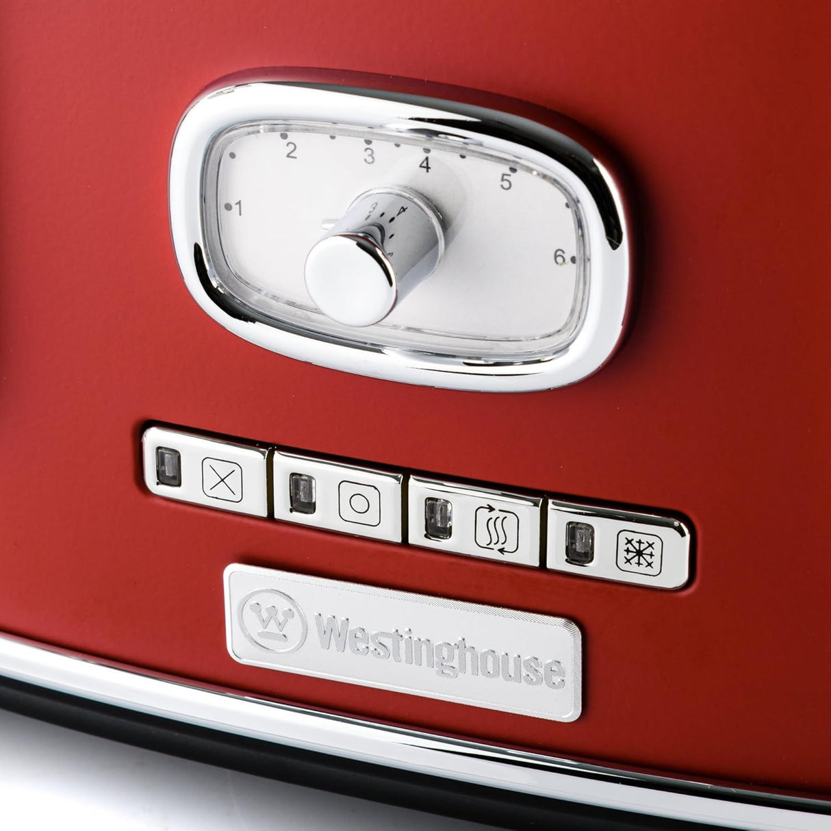 Westinghouse WKTTB809RD Red Retro Toaster | 4 Slice Capacity | 5 Settings | Adjustable Tan | Warming Rack and Crumb Tray