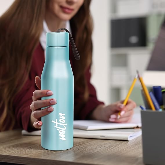 Milton Super 1000 Stainless Steel Water Bottle 1 ltr, Single Walled, ISI Certified I Leak Proof Lid, Rust Proof I For School, Office, Gym I Sky Blue