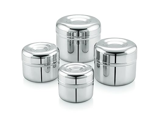 Mukti Premium Stainless Steel Tutti Frutti with Fancy Lid Food Storage Canister,Container,Dabba Set Ideal for Home & Kitchen Pack of 4-200,300,400,600ml