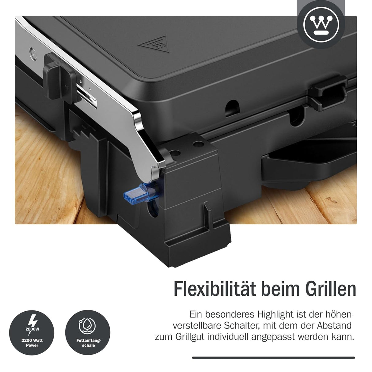 Westinghouse 2200W Retro Contact Grill | Double Sided Non-Stick Grill Plate for Indoor Table Grilling | Opens 180° to Double Size | Adjustable Height Control | Cool Touch Handles | (Black WKCG907BK)