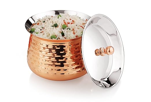 Mukti Stainless Steel Food Storage Handis & Cooking Pots|Curry Pots, Gravy, Rice Patilas, Biryani Kadhai & Topes|Mudhiras Golden Curry & Rice Pot with Lid|550ml x 1pc