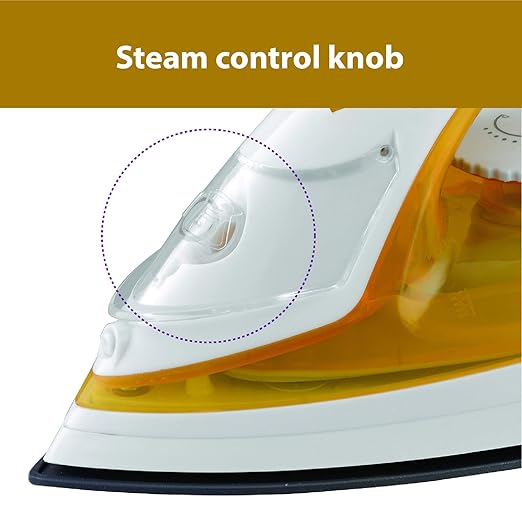 Usha SI 3816 Steam Iron 1600 W with Easy-Glide Non-Stick Soleplate, Powerful Steam Output, 280 Ml Water Tank (Yellow & White), 1600 Watts