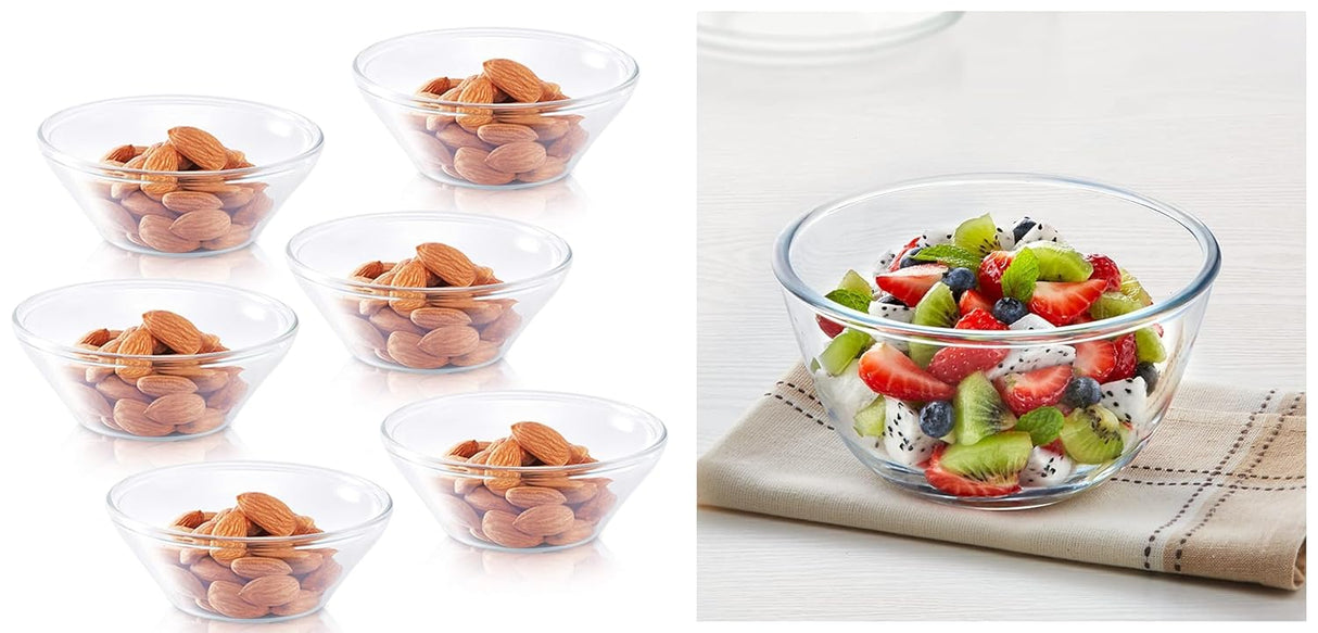 Borosil - Venus Glass Katori Bowl Set, 170ml, Set of 6, Transparent Glass Mixing & Serving Bowl, Oven & Microwave Safe Bowl, Borosilicate Glass, Clear