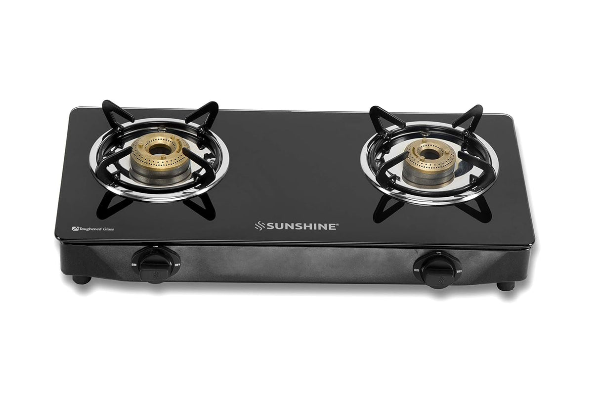 Apollo 2 Burner Gas Stove Manual Ignition Glass Top (Black)