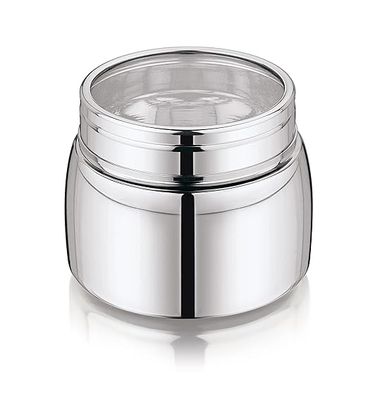 Mukti Premium Stainless Steel Saffron Plain Lid Food Storage Canister,Container,Dabba Set with Lids Ideal for Home & Kitchen (SEE THRU) 550ml