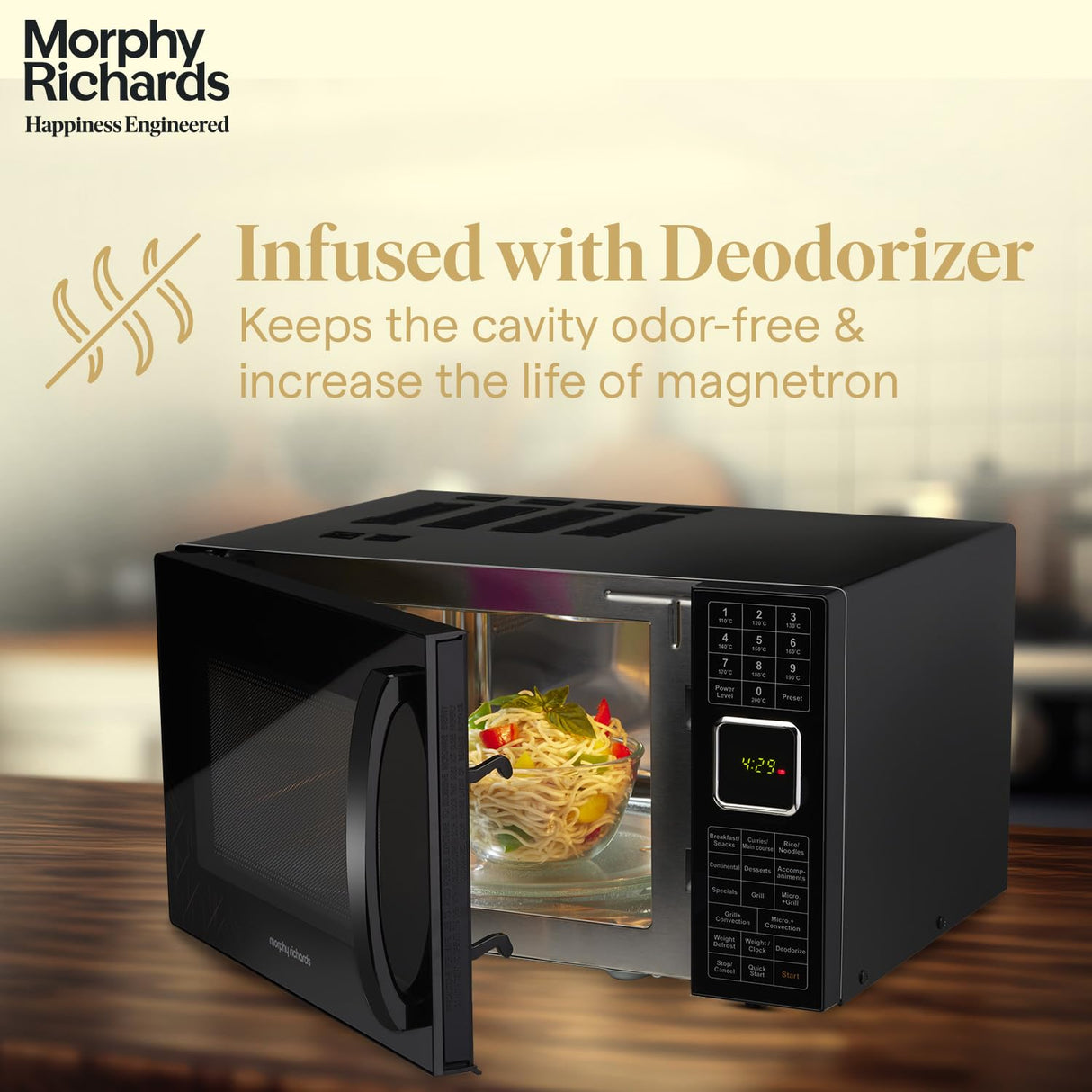27CGF 27L Convection Microwave Oven – 200 Auto Cook Menus, Stainless Steel Cavity & Deodorizer