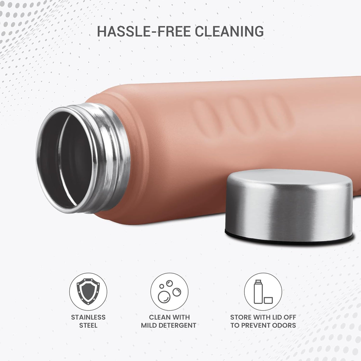 Stream 750 Stainless Steel Water Bottle 760 ml, Single Walled, ISI Certified I Leak Proof Lid, Rust Proof I For School, Office, Gym I Peach